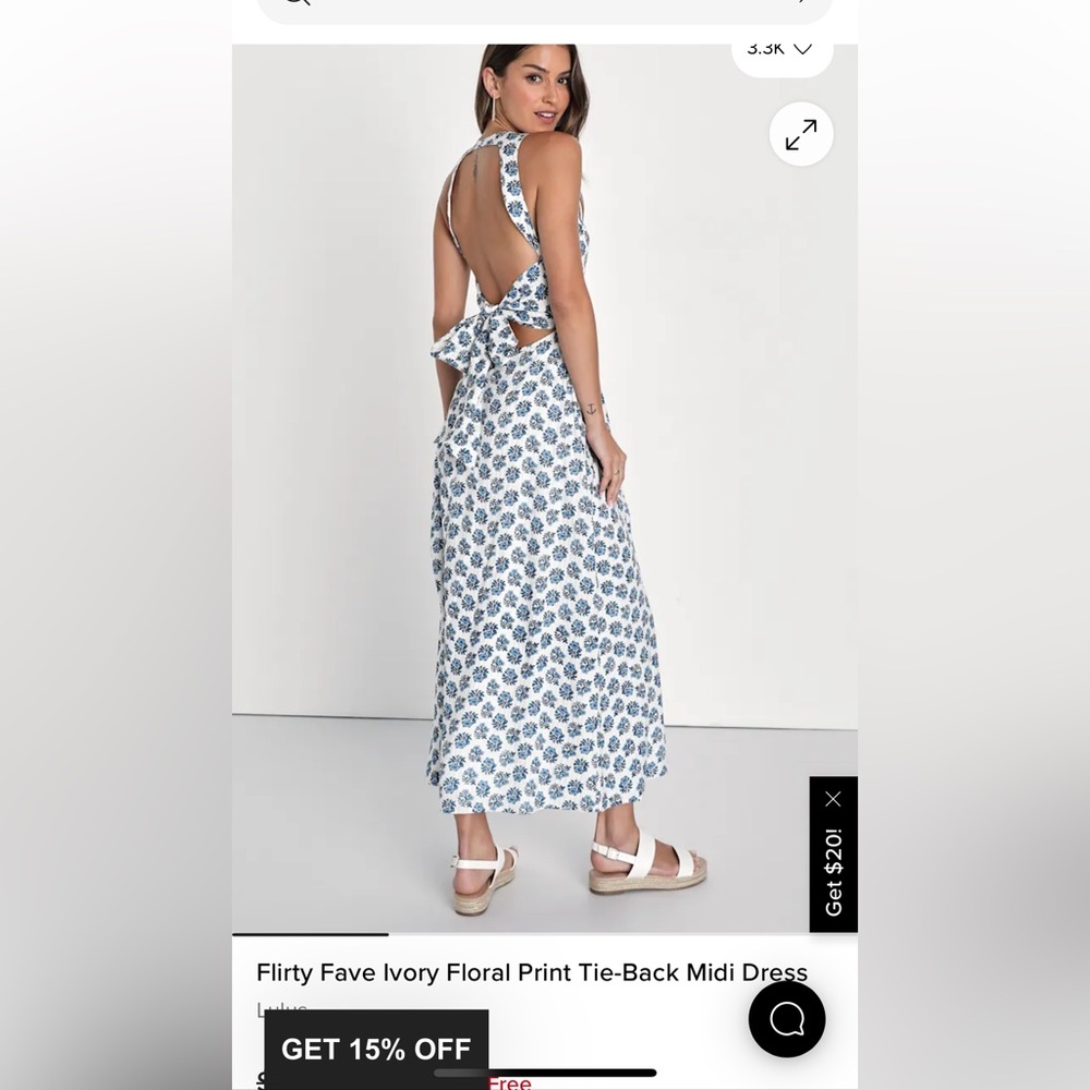 Lulus Flirty Fave Ivory Floral Print Tie-Back Midi Dress - Picture 5 of 13